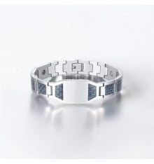 Personalized men's carbon fiber steel curb bracelet