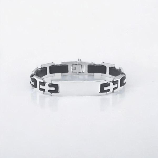 Bracelet personnalise gourmette homme acier caoutchouc