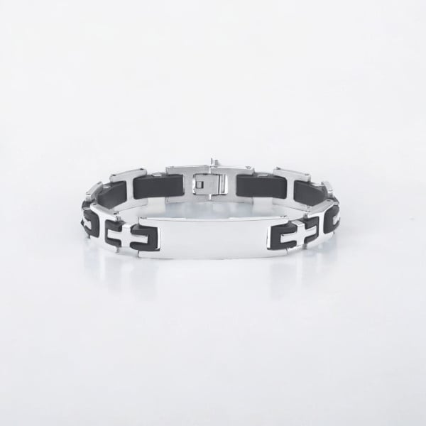 Bracelet personnalise gourmette homme acier caoutchouc