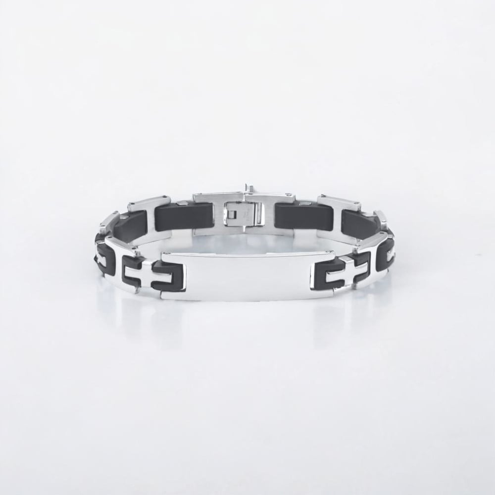 Bracelet personnalise gourmette homme acier caoutchouc