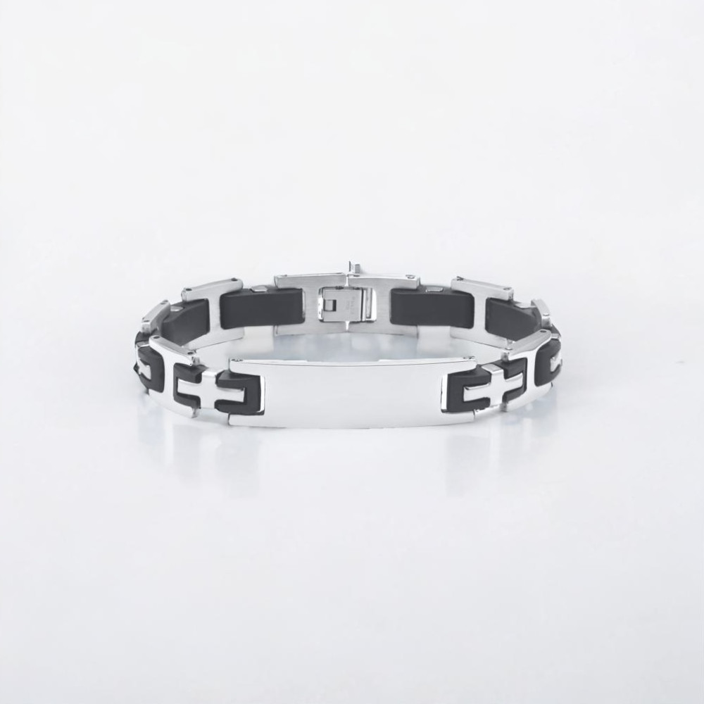 Bracelet personnalise gourmette homme acier caoutchouc