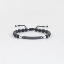 Bracelet personnalise homme cordon perle onyx noir plaque acier a graver personnaliser