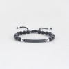 Bracelet personnalise homme cordon perle onyx noir plaque acier a graver personnaliser