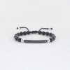 Bracelet personnalise homme cordon perle onyx noir plaque acier a graver personnaliser