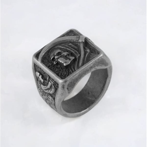 Bague chevaliere homme acier tete de mort faucille
