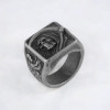 Knight's ring for men, steel skull and sickle