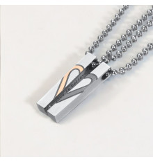 Pendentif Collier Couple Acier barre coeur - paire