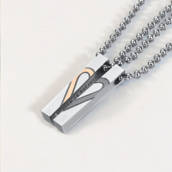Collana con ciondolo Coppia Barra d'acciaio cuore - coppia