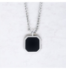 Men's Stainless Steel Black Onxy Inlay Necklace Pendant