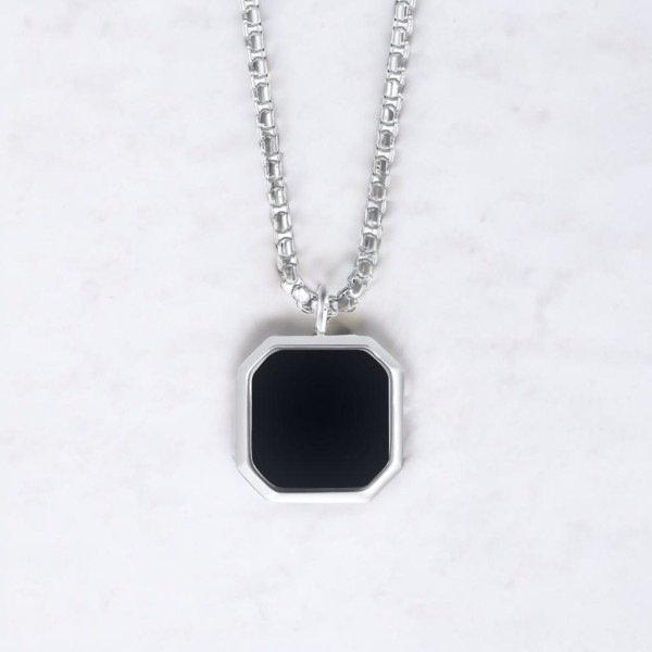 Pendentif personnalise homme Acier plaque collier onxy noir personnaliser