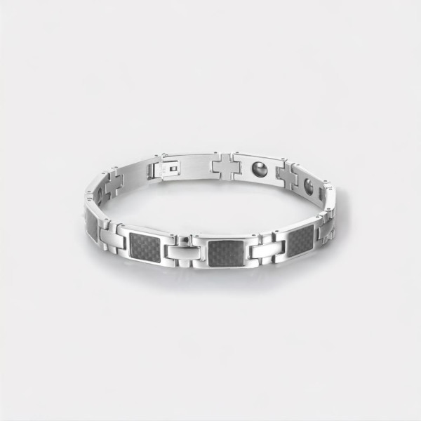Bracelet homme acier inoxydable magnetique fibre de carbone