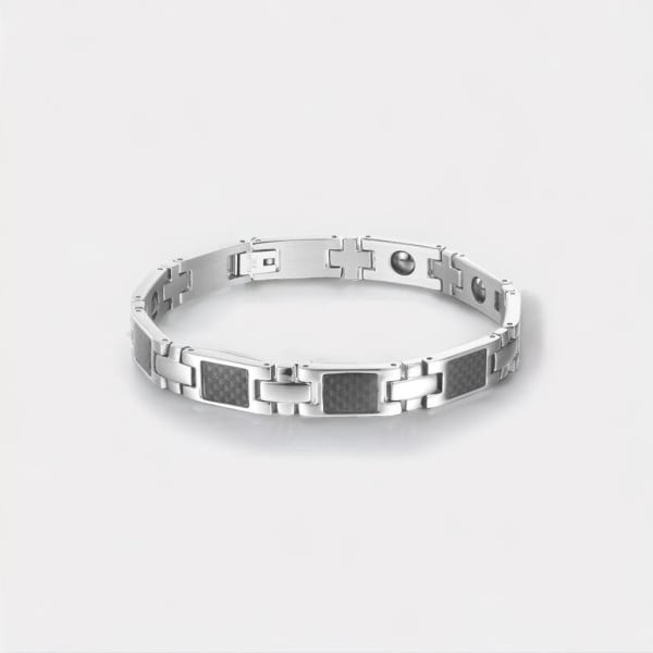 N Bracelet homme acier inoxydable magnetique fibre de carbone