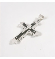 Pendentif homme croix acier noir bicolore
