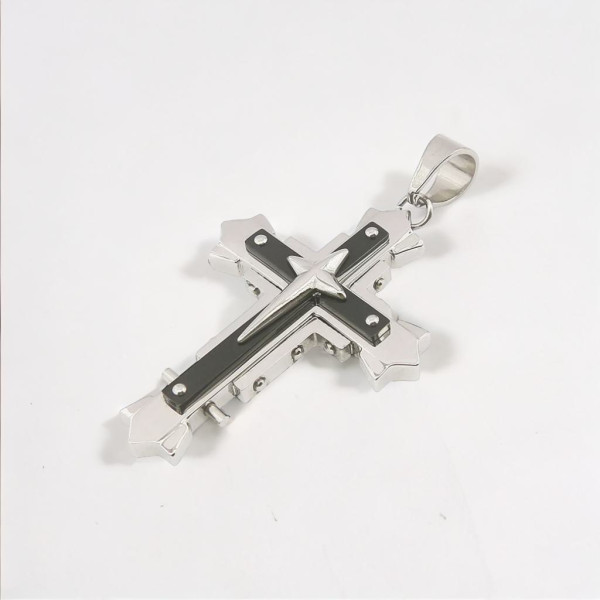 Men's two-tone black steel cross pendant
