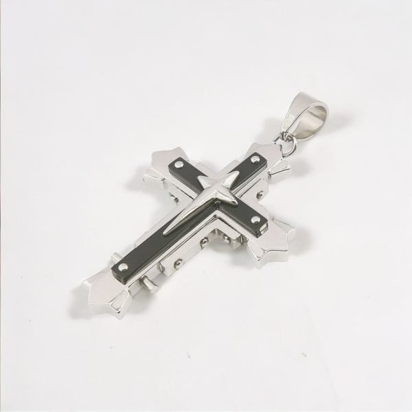 Pendentif homme croix acier noir bicolore