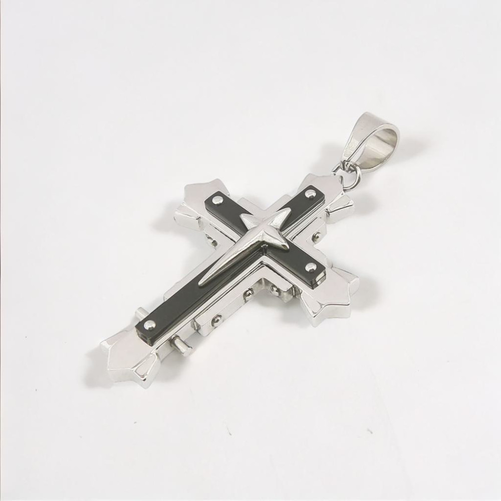 Pendentif homme croix acier noir bicolore