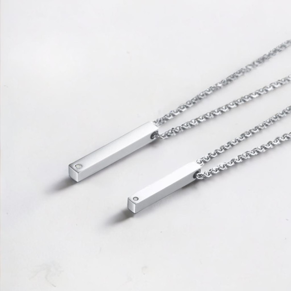 Collana con ciondolo personalizzato coppia di barre in acciaio con zirconio da incidere