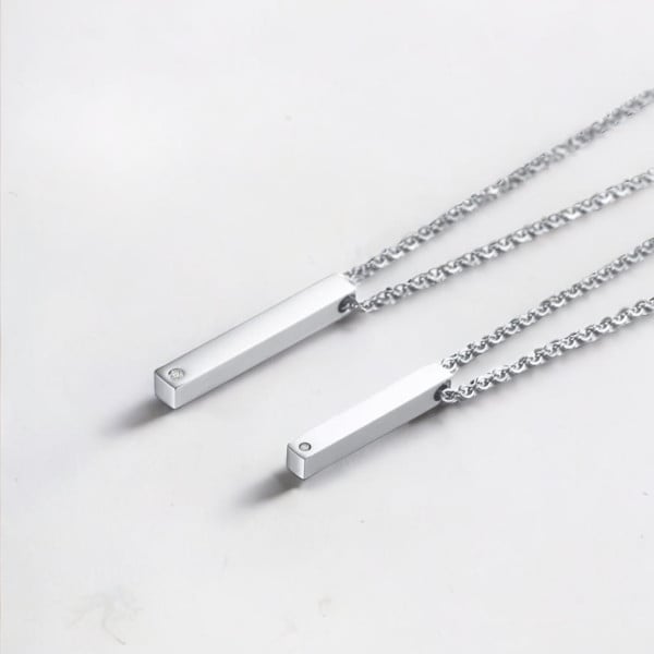 Pendentif personnalise collier couple barre acier serti zirconium a graver