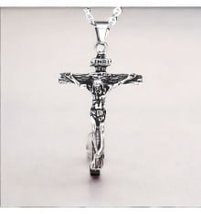 Men's Christ Cross Crucifix Stainless Steel Pendant Necklace