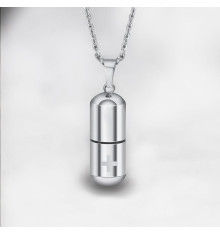Collar con colgante de hombre personalizado Caja cápsula de acero cruz para grabar personalizar