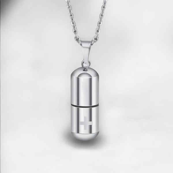 Pendentif personnalise homme collier Acier capsule ecrin croix a graver personnaliser