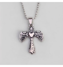 Colgante hombre cruz corazón alas ángel acero