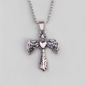 Colgante hombre cruz corazón alas ángel acero