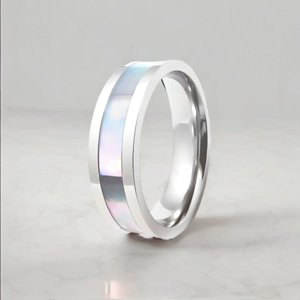 Herenring, stalen ring, abalone parelmoerring