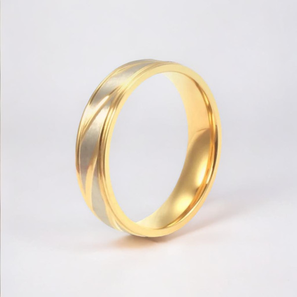 Herren-Damen-Ring, Stahl-Allianz-Goldplattierung, Multi-Rillen-Matt-Pinsel-Gravur