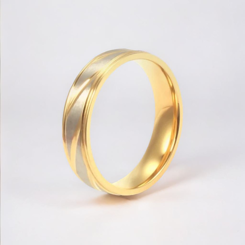 Gold Plated Stainless Steel Brush Finished Grooved Custom Engraving Ring