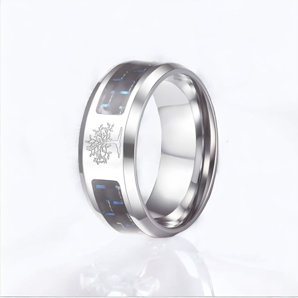 Bague personnalisee homme acier fibre de carbone arbre de vie