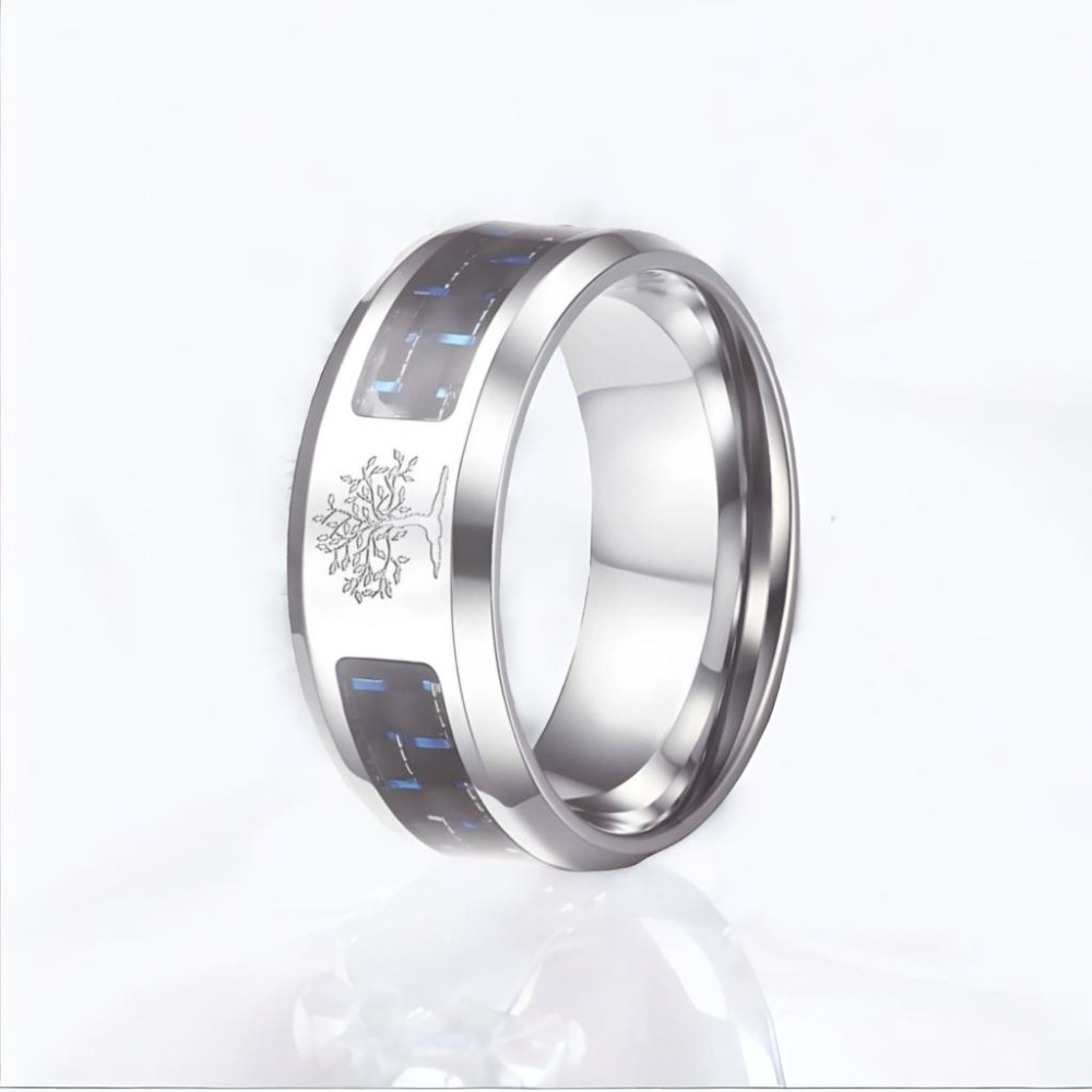 Personalized ring for men steel carbon fiber tree of life
