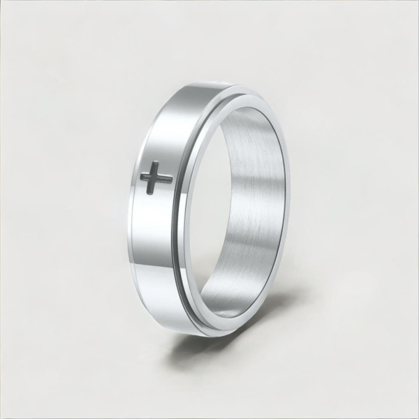 Anello da uomo girevole con croce in acciaio antistress