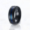 Men's Black Brushed Blue Line Titanium Band Ring