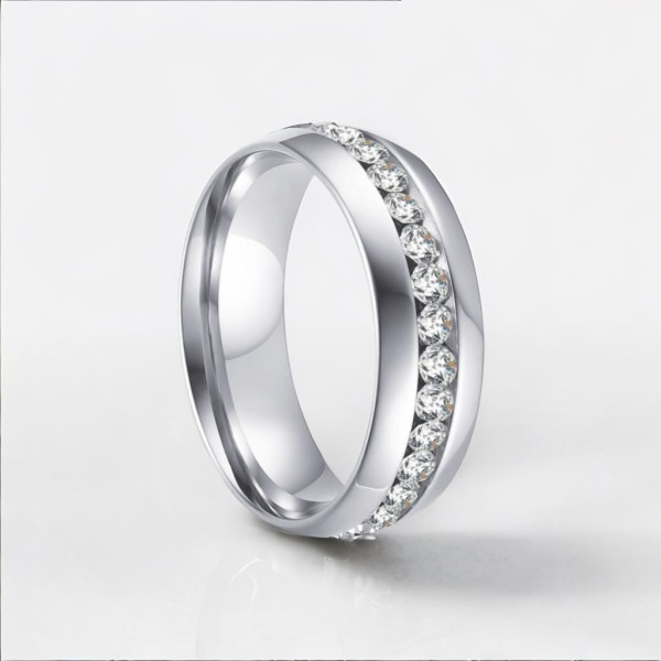 Anello Alliance in acciaio con linea di zirconio personalizzabile