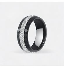 Women's Black Ceramic Multi-Faceted Ring – Modern Elegance with Zirconium Line