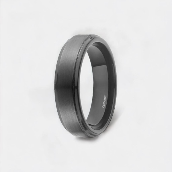 Bague mariage ceramique noire brosse personnalisable