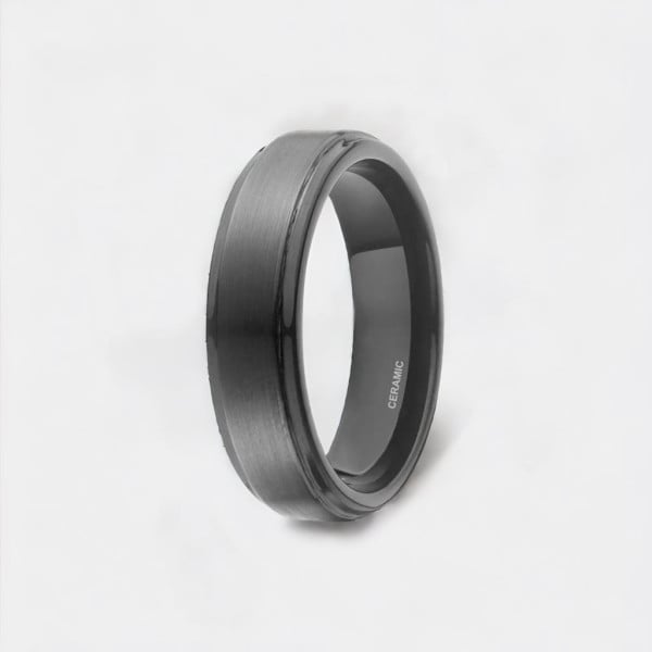 Bague mariage ceramique noire brosse personnalisable