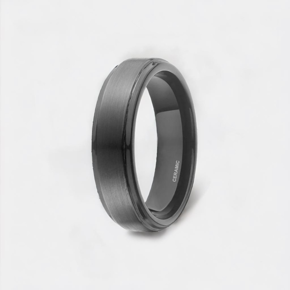 Bague mariage ceramique noire brosse personnalisable