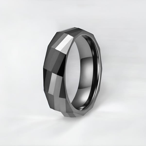 Bague anneau ceramique noire facettes homme femme