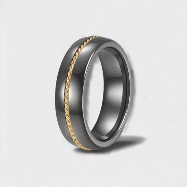 Bague ceramique dome ligne acier dore