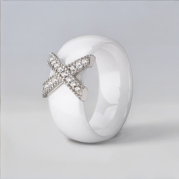 Anello da donna anelli in ceramica nera croce in acciaio zirconio