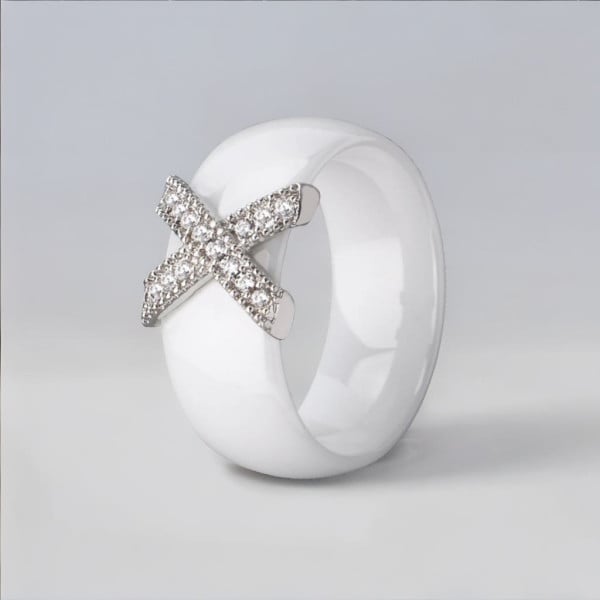 Bague femme anneaux ceramique noire croix acier zirconium