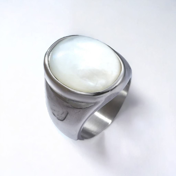 Knight's steel ring abalone oval mother-of-pearl for men and women