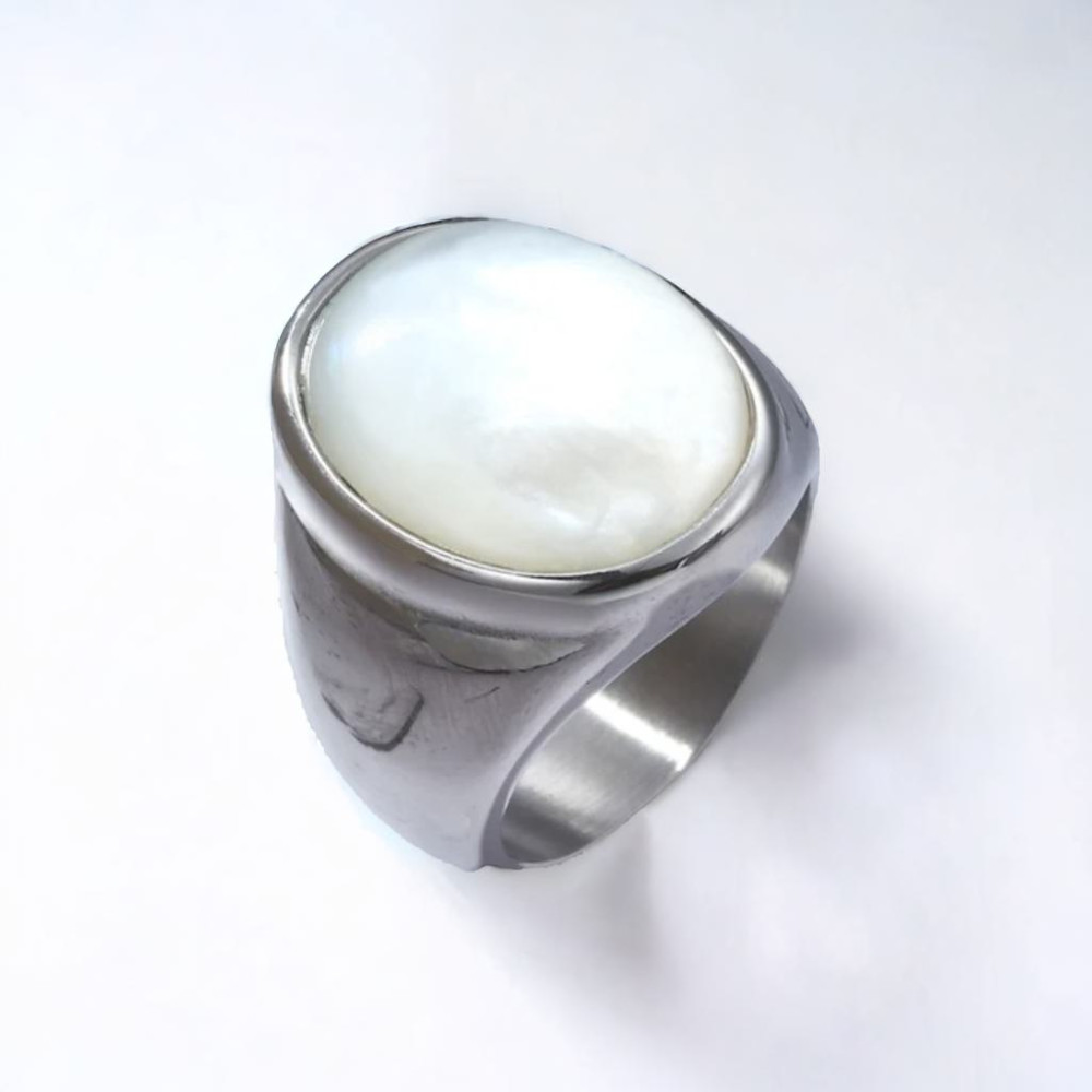 Knight's steel ring abalone oval mother-of-pearl for men and women