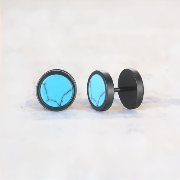 Boucles d'oreilles noir homme clous turquoise - paire