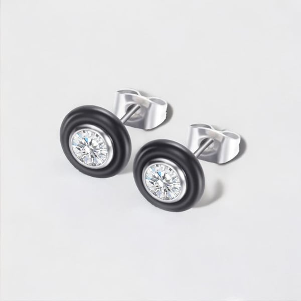 Boucles d'oreilles clous ceramique blanche zirconium - paire