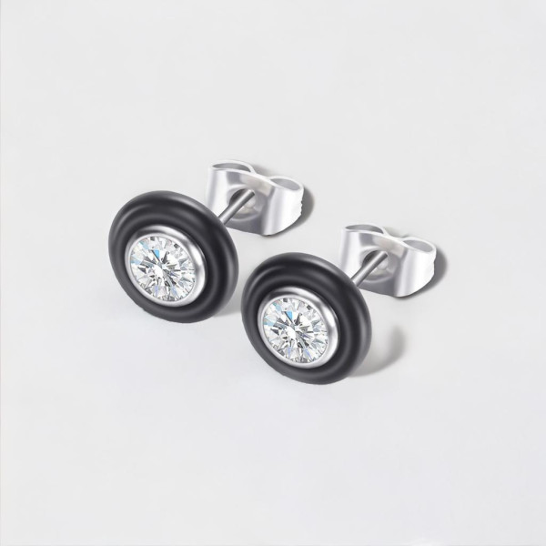 Boucles d'oreilles clous ceramique blanche zirconium - paire