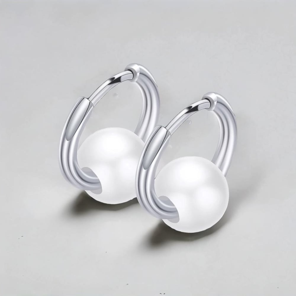 Boucles d'oreilles creoles boule ceramique noire finition polie - paire