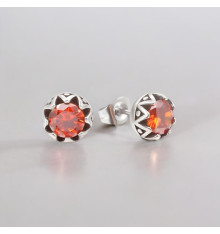 Men's Stainless Steel Cubic Zirconia Inlay Stud Earrings - pair